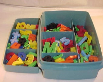 Letter and Number Magnets in Tupperware Tuppercraft Box