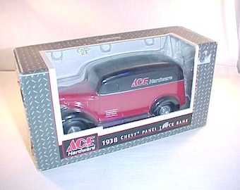 1996 Ertl Die-Cast Metal Bank In Original Package Ace Hardware 1938 Chevy Panel Truck Bank