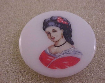 Large 35mm Diameter White Glass Lady in Red Cabochon For Jewelry Or Crafts