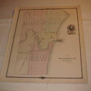 1878 Wisconsin Hand Colored Plat Map - City of Sheboygan / Manitowoc County
