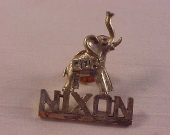 Gold GOP Nixon Elephant Pin Jewelry Pin Hat Pin Political Campaign Pin