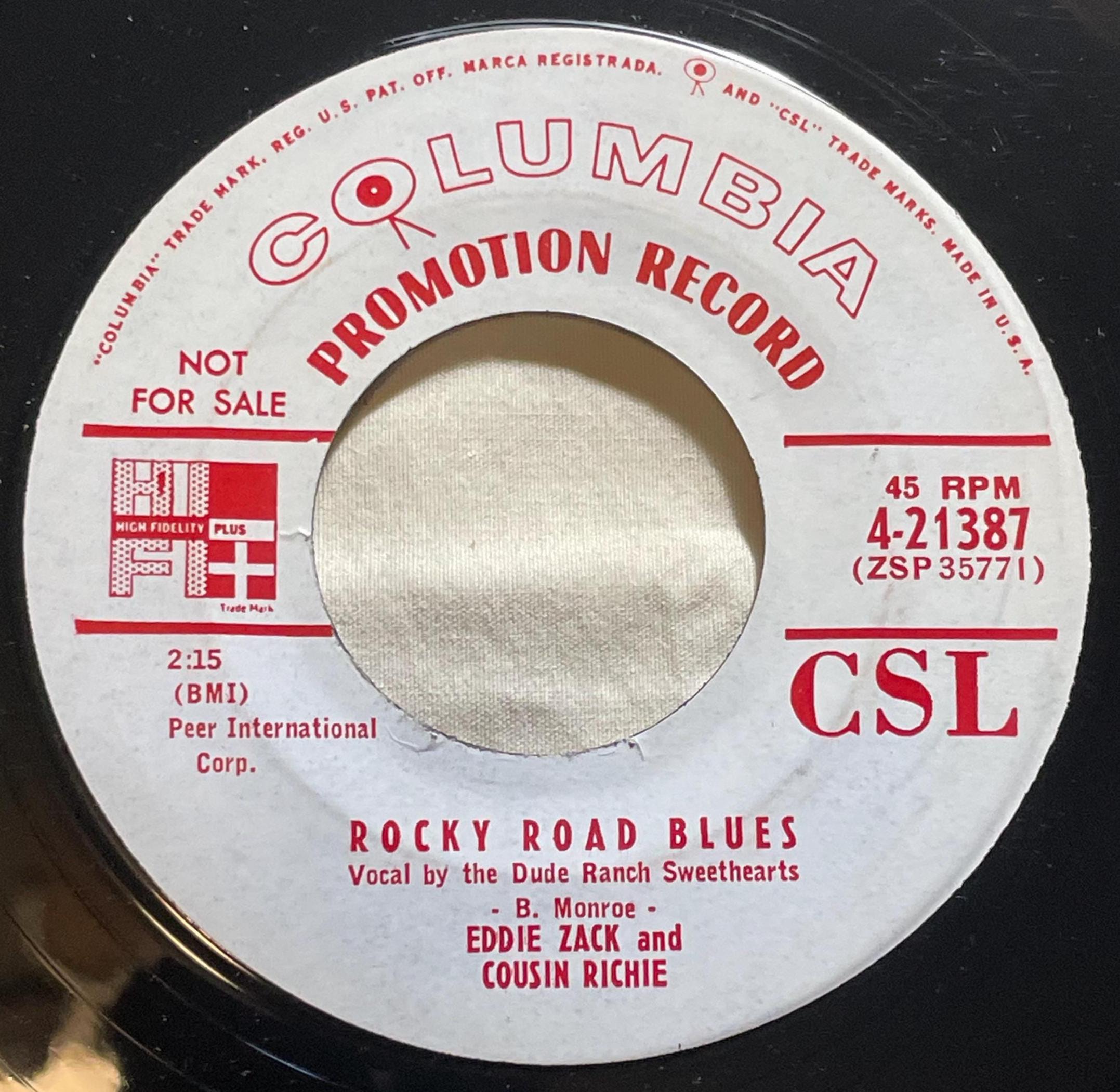 Eddie Zack & Cousin Richie 45 RPM Vinyl: Rocky Road Blues, 1955