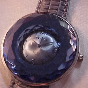 Women&#39;s Strada Quartz Watch Working Condition Silver With Blue Jeweled Face and Blue Genuine Leather Band