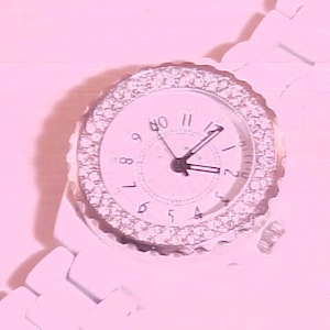 Women&#39;s Geneva Quartz Wrist Watch With White and Silver Rhinestoned Case and White Coated Stainless Steel Band Working