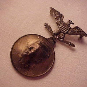 1964 Kennedy Half Dollar Repurposed With 3D Image of JFK attached to an Eagle Pin - JFK Jack Kennedy