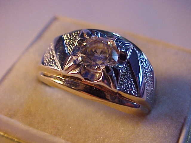 Men s Gold Ring With Large White Stone Stamped 14KT HGE Lind Size 11 3 4 Etsy