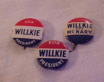 Vintage 1940 Wendell Willkie And Charles Mcnary Campaign Pin Button Badge Republican Presidential Nominee Against FDR Historical Political Vintage 1940 Wendell Willkie And Charles Mcnary Campaign Pin Button Badge Republican Presidential Nominee Against FDR Historical Political