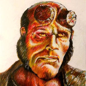 Hellboy, Watercolor, Comic art, Dark Horse Comics, Prints, Poster-Available for Digital Download image 1