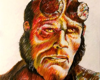 Hellboy, Watercolor, Comic art, Dark Horse Comics, Prints, Poster-Available for Digital Download