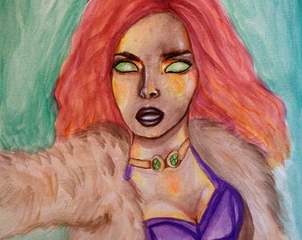 Starfire, Titans, Watercolor, Comic art, DC, Poster, Print, DC Universe, Teen Titans-Available for Digital Download