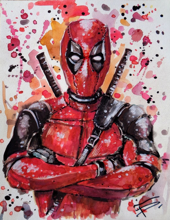 Deadpool print marvel watercolors painting prints comics Etsy