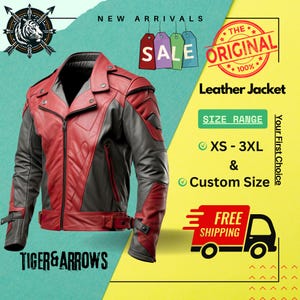 Men Leather Jacket Red Charcoal Grey | Genuine Sheepskin Biker Motorcycle Jacket | Handmade Casual Cosplay Jacket | Gift For Him