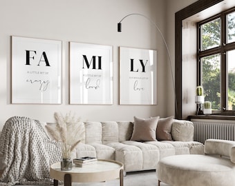 Family Quote Prints: Crazy, Loud, Love - Set of 3 (UNFRAMED)