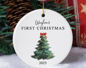 Baby's First Christmas Ornament,Newborn Keepsake Gift,Christmas Tree Decoration,Personalized Christmas Ceramic Bauble,Name Ornament for Kids