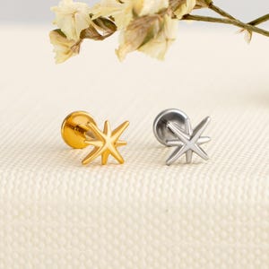 18G/16G Starburst-örhängen, örhängen med små stjärnor och platta baksidor, himmelska örhängen, titanstjärnörhängen, broskörhängen, conch helix-örhängen