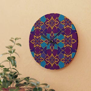 Bohemian Wall Clock,  Home Decor, Unique Gift, Modern Clock, Vibrant Wall Art, Funky Timepiece, Any Room Decor