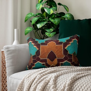 Moroccan Tile Print Lumbar Pillow, Bohemian Home Decor I 20&quot; × 14&quot; I Throw Pillow for Living Room, Cozy Accent Cushion