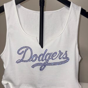 Dodgers blue rhinestone Cropped  Ribbed Tank Top