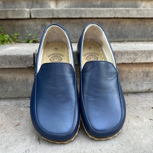 Wonderful! Barefoot Women Shoes, Grounding Leather Shoes Barefoot, Natural Shoe Women, Handmade Blue Navy Shoes, All Leather Blue Navy Shoes