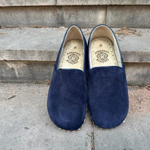 Barefoot Women Shoes,Natural Handmade Women Shoes,Suede Leather Shoes, Grounding Women Shoes,Shoe Women,All Leather Shoes,Suede Navy Blue