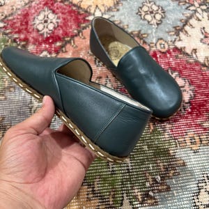 Men Zero Drop Natural Leather Barefoot Shoes ,Earthing Minimalist Handmade Men Wide Teo Box Shoes,Grounding Walking Shoes,Green Loafer Shoes