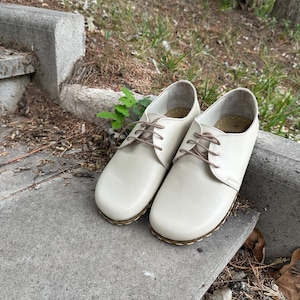Comfortable Barefoot Women Shoes,Natural Sport Women Shoes,Slip On Shoes, Grounding Women Shoes, Handmade Oxfords Women, Leather Shoes,Cream