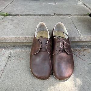 Comfortable Women Shoes,Handmade Barefoot Walking Shoes, Grounding Women Shoes, Natural Oxfords Women, All Leather Shoes,Crazy Brown