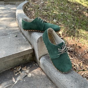 Suede Leather Women Shoes,Natural Barefoot Women Shoes,Handmade Barefoot Shoes, Grounding Women Shoes,Shoe Women,Leather Suede Green Shoes