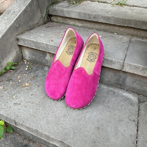 Barefoot Women Shoes,Natural Handmade Women Shoes,Zero Drop Leather Shoes, Grounding Women Shoes,Women All Leather Shoes,Suede Pink Shoes