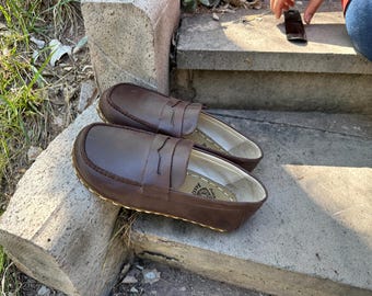 Damen Leder Barfußschuhe: Crazy Braune Handmade Schuhe, Ergonomic Natural