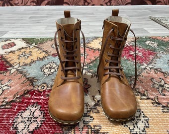 Handmade Leather Barefoot Men Boots: Earthing Wide Toe Box, Zero Drop