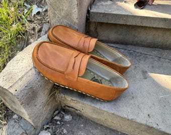 Handgefertigte Leder Barfußschuhe für Damen: Zero Drop Wide Toe, Crazy Caramel