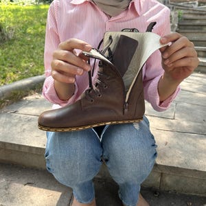 Handmade Leather Women Boots,Natural Barefoot Walking Boots, Long Women Boots, Earthing Women Shoes, Short Women Crazy Brown Boots Shoes