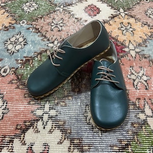 Ergonomic Natural Leather Barefoot Men Shoes,Grounding Minimalist Handmade Men Wide Toe Box Shoes,Natural Earthing Shoes,Oxfords Green Shoes