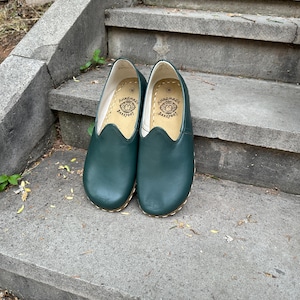 Handmade Women Barefoot Shoes, Zero Drop Walking Shoes, Earting Minimalist Yemeni Shoes, Natural Breathable Eco-Friendly,Green Shoes