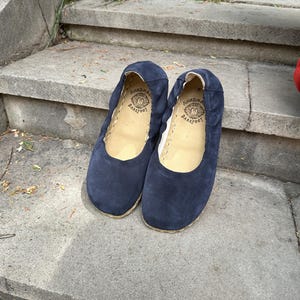Natural Earthing Women Handmade Barefoot Babette Shoes,Minimalist Walking Shoes, Grounding Shoes, Wide Toe Box Shoes,Suede Navy Blue Shoes