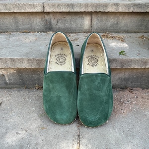 Hanmade Women Shoes,Natural Barefoot Women Shoes,Comfortable Leather Shoes, Grounding Women Shoes,Shoe Women,All Leather Shoes,Suede Green