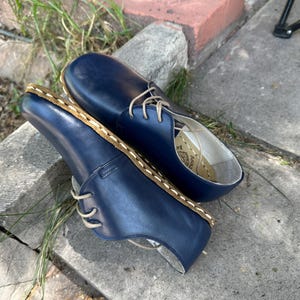 Wonderful! Women Shoes,Handmade Barefoot Walking Shoes, Grounding Women Shoes, Minimalist Natural Oxfords Women, All Leather Shoes,Navy Blue