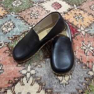 Leather Men Zero Drop Natural Barefoot Shoes ,Earthing Minimalist Handmade Men Wide Teo Box Shoes,Grounding Walking Shoes,Black Loafer Shoes