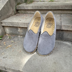 Barefoot Women Shoes,Natural Handmade Women Shoes,Zero Drop Leather Shoes, Grounding Women Shoes,Women All Leather Shoes,Suede Gray Shoes