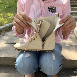 Barefoot Leather Women Boots,Natural Handmade Walking Boots, Long Women Boots, Earthing Women Shoes, Short Women Cream Boots Shoes