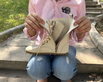 Botas descalzas de cuero para mujer: Grounding Natural Walking Cream-Beige Shoes