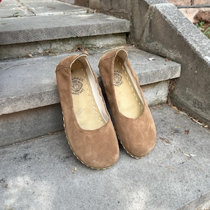 Leather Natural Women Babette Shoes,Handmade Barefoot Women Shoes,Zero Drop Wide Shoes, Grounding Women Shoes,All Leather Suede Tan Shoes