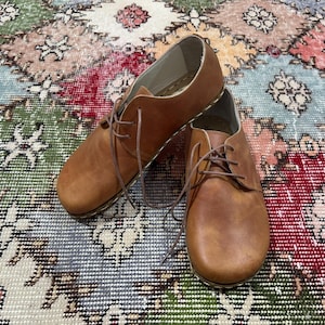 Grounding Men Zero Drop Natural Leather Barefoot Shoes ,Earthing Handmade Men Wide Toe Box Shoes,Grounding Walking Shoes,Crazy Caramel Shoes