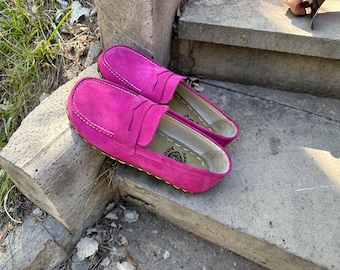 Erdungsleder Barfuß Damenschuhe: Handgefertigtes minimalistisches Wildleder in Rosa