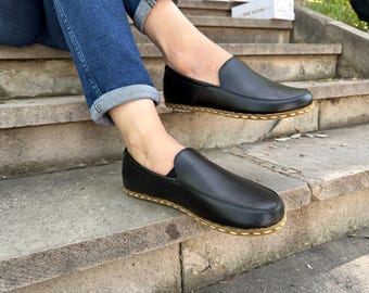 Women's Handmade Leather Barefoot Shoes: Non-Slip Rubber Sole,Minimalist