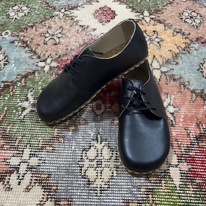 Natural Leather Barefoot Men Shoes,Grounding Minimalist Handmade Men Wide Toe Box Shoes,Natural Earthing Shoes,Oxfords Black Shoes For Men