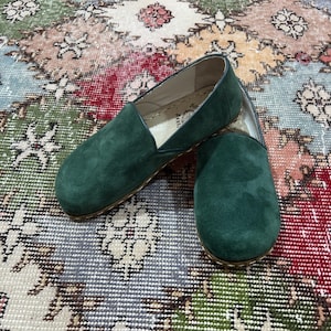 Leather Minimalist Men Zero Drop Natural Barefoot Shoes ,Earthing Handmade Men Wide Toe Box Shoes,Grounding Walking Shoes,Suede Green Shoes