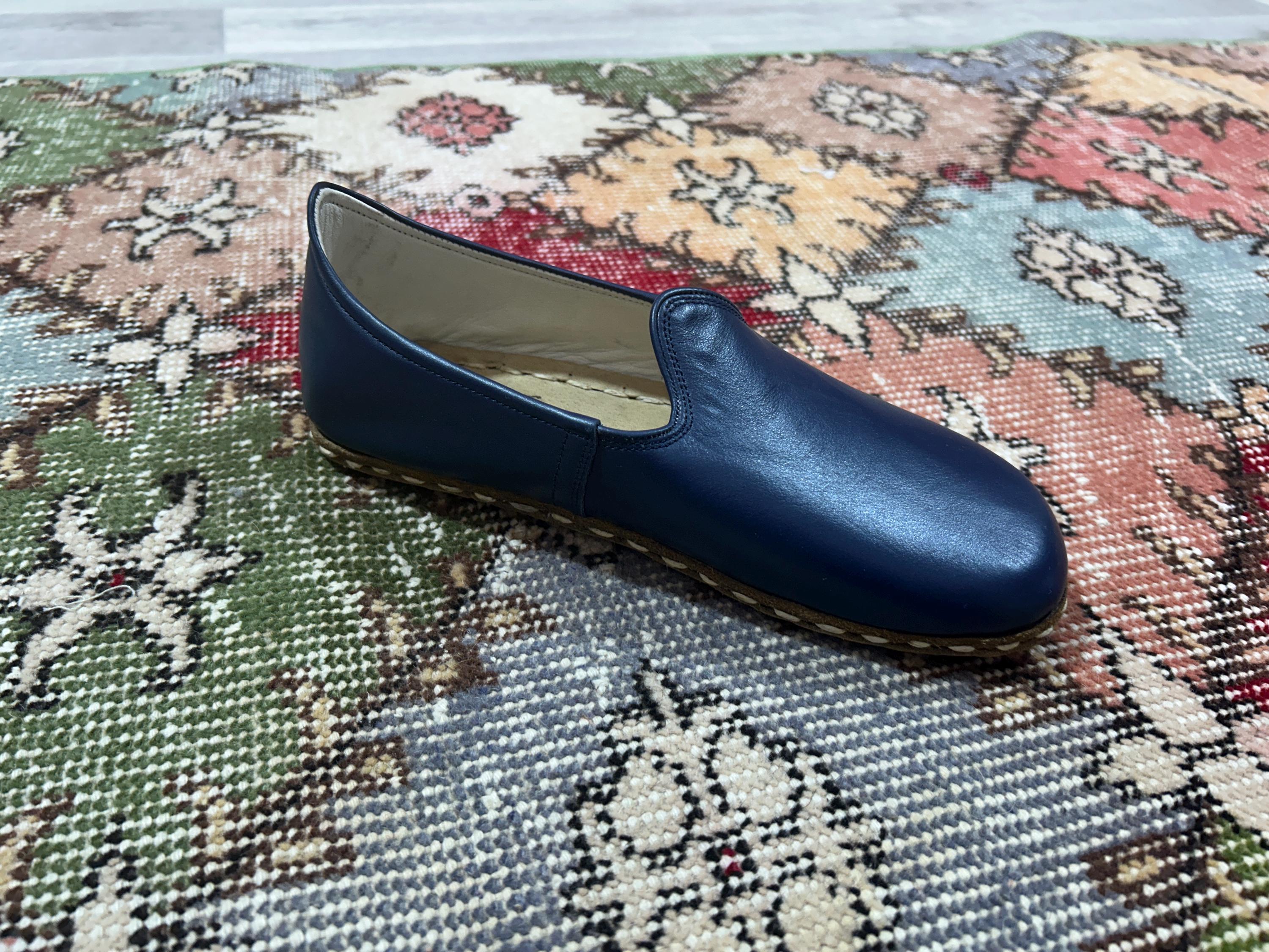 HA & OR Handmade Blue Leather Barefoot Shoes Mens 13 Minimalist Wide Toe Casual Handmade Leather Men main image 4