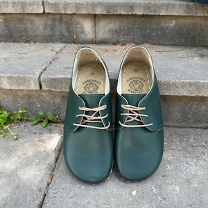 Minimalist  Women Shoes,Handmade Barefoot Women Shoes,Walking Shoes, Grounding Women Shoes, Natural Oxfords Women, All Leather Shoes,Green